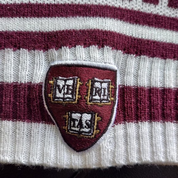 VINTAGE Adidas Harvard Crimson University beanie with Pom Pom Classic School Hat - Picture 3 of 7